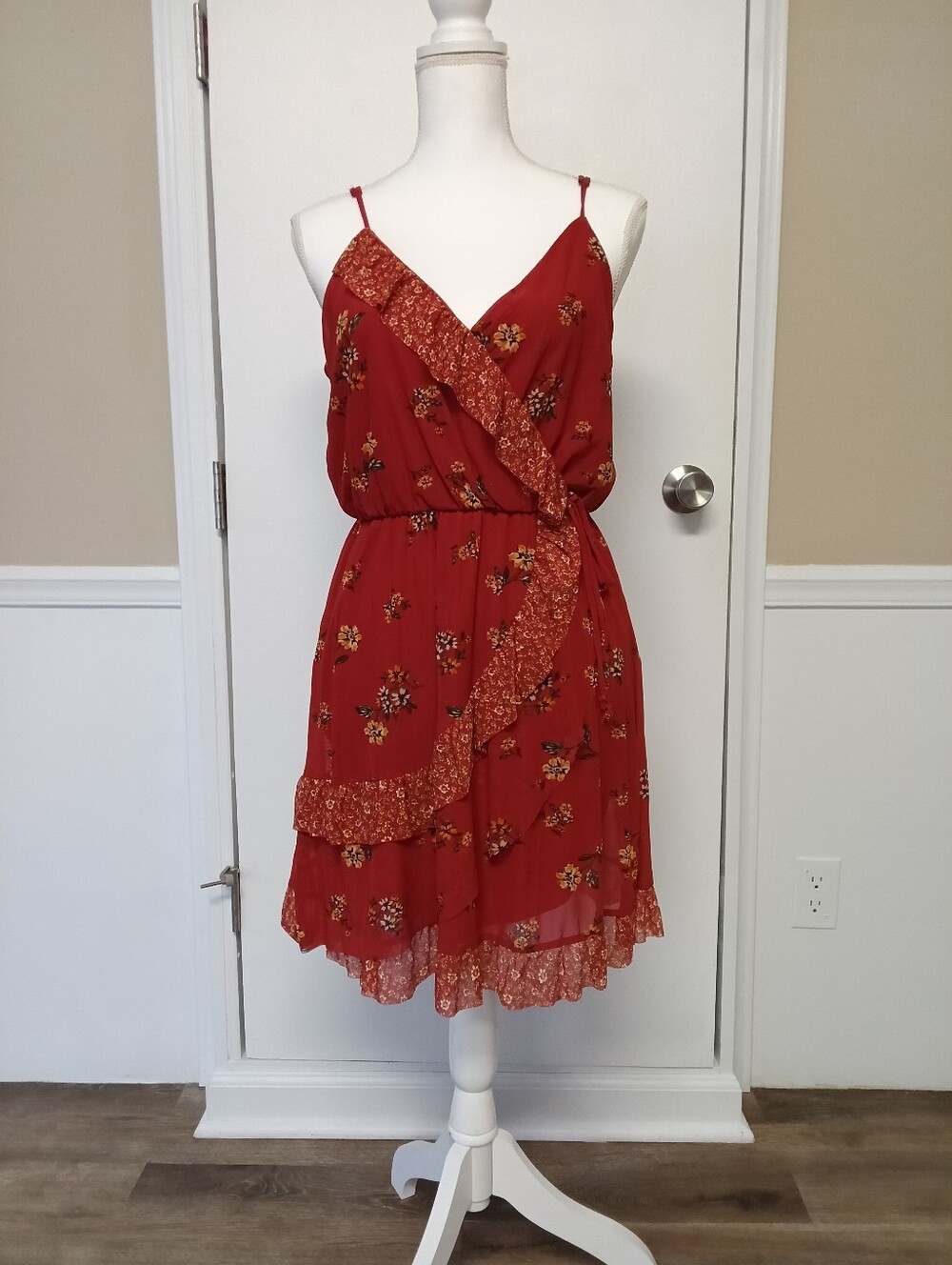 Xhilaration Red Floral Ruffle Mini Dress